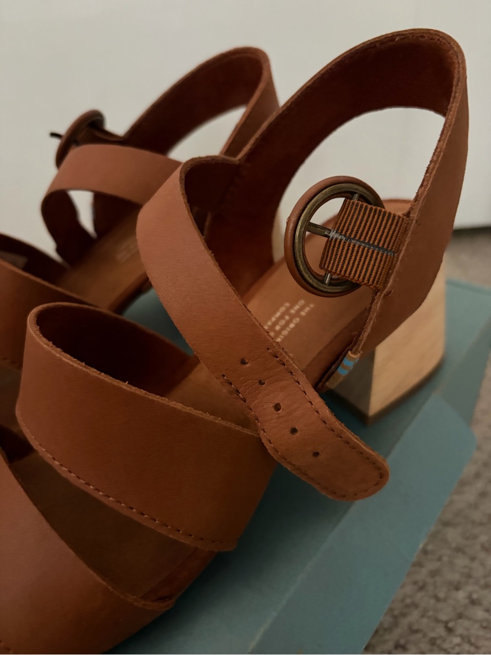 TOMS Women’s Brown Leather Triple-Strap Slingback Sandals - Picture 6 of 7